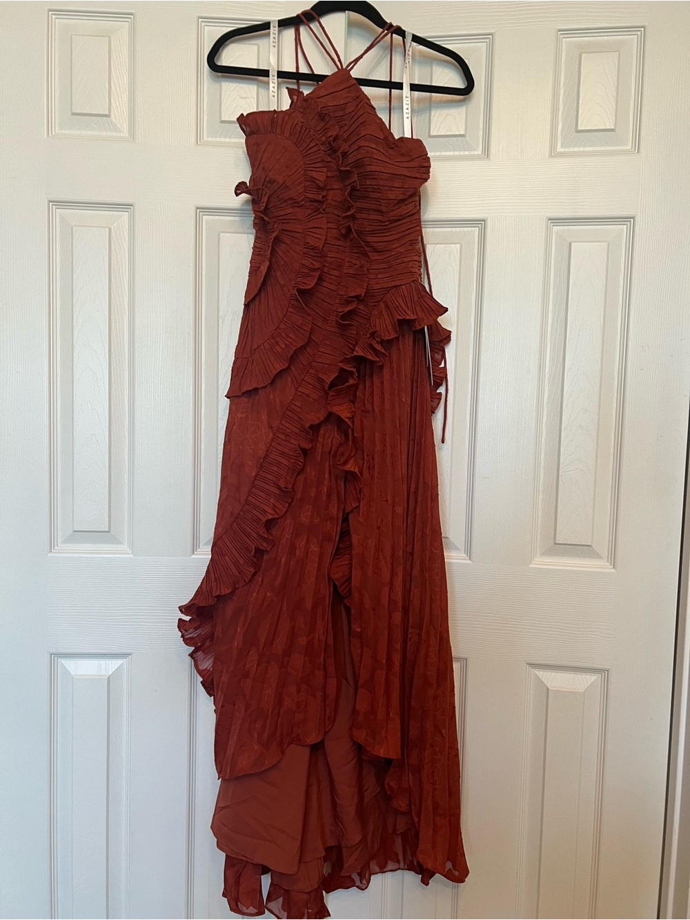 Azazie Rust Halter High-Low Ruffle Maxi Dress - Picture 10 of 10